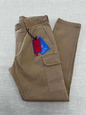 ZNT18 Emilio Men Cargo Pants 34x32 Tan Khaki Modern Cropped Hem NWT